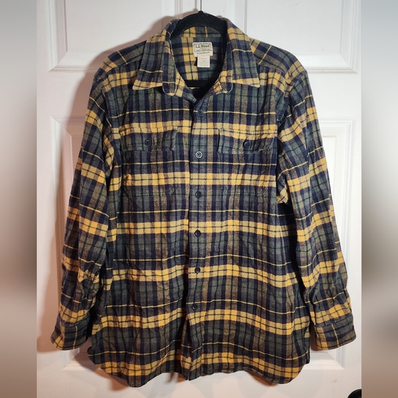 L.L. Bean Traditional Fit Blue Green Yellow Plaid Flannel Button Up Shirt L - Picture 1 of 6